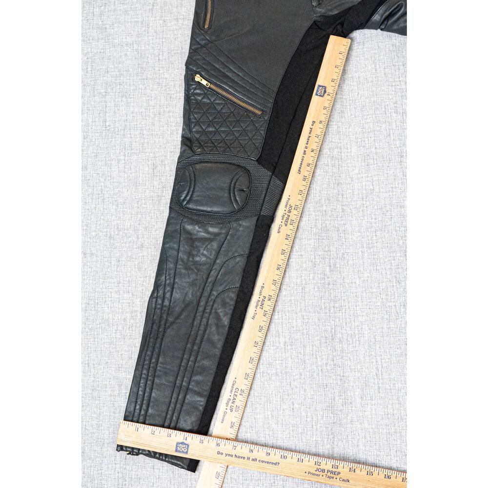 Skingraft Black Leather Moto Pants Quilted Knee Zip Skinny Biker size Small - Picture 7 of 15